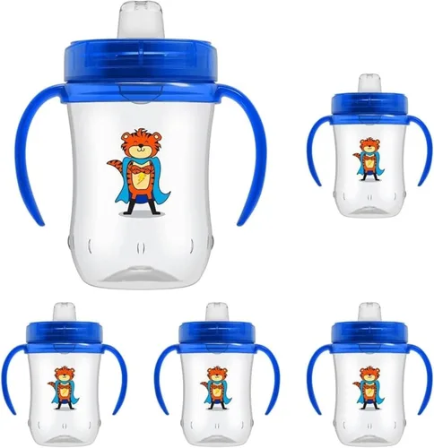 Vista 9 de Dr. Brown's Milestones Vaso de Aprendizaje con Boquilla Suave y Asas, Conejitos Héroes Rosados, Libre de BPA, 9 oz/270 mL, 9m+ Héroe de conejo rosa