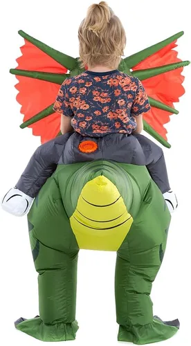 Vista 4 de HSCTEK Disfraz inflable de dinosaurio para niños, T-rex, velociraptor, triceratops, dilophosaurus, pteranodon, carnotaurus