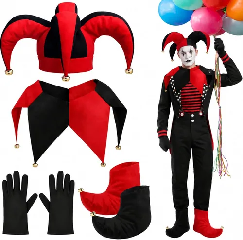 Vista 9 de Chicingyou 4 piezas de disfraces de payaso bufón de Halloween para adultos Negro blanco