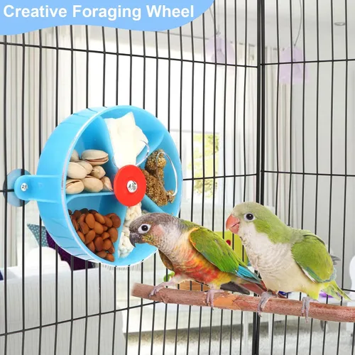 Vista 2 de Bird Creative Foraging System Wheel Seed Food Ball Rotate Training Toy para loros pequeños y medianos Periquitos Cacatúa Conure (azul)