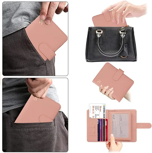 Vista 5 de Soporte para pasaporte y tarjetero de vacunación, para mujer, soporte para pasaporte RFID con ranura para tarjeta de vacuna, impermeable, funda