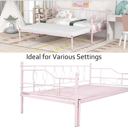 Vista 12 de Sofá cama individual con nido, marco de cámara de plataforma de metal moderno, sofá cama resistente para sala de estar, soporte de listones