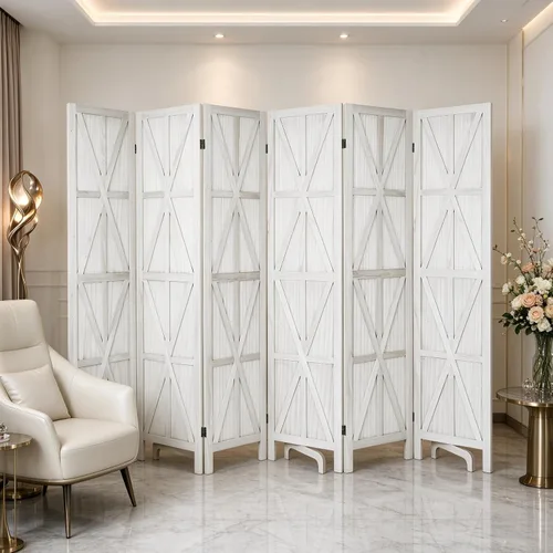 Vista 8 de 6 Panel Wooden Room Divider,67" Tall Folding Privacy Screen,Whitewashed Whitewashed 6 Panel