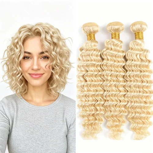 Vista 287 de P4613 Cabello humano rizado onda profunda marrón y paquetes mixtos 8 10 12 P4613 Ombre Marrón-Rubio-DP