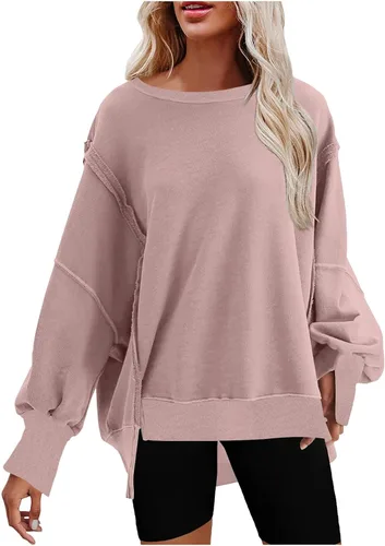 Vista 4 de Oversized Sweatshirts for Women Long Sleeve Crewneck Y2K Baggy Shirts Solid Casual Trendy No Hood Hoodie Tops 2023
