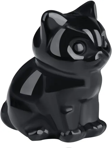 Vista 23 de QINJIEJIE Estatua de Gato de Obsidiana Negra Decoración de Cristales y Piedras Curativas Figura de Gatos Durmiendo Piedra Estatua Regalo Gemas