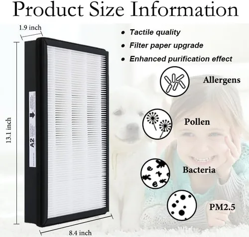 Vista 3 de Filtro de repuesto HEPA A2, compatible con Filtrete FAP-C02-A2, FAP-C03-A2, FAP-T03-A2, purificador de aire FAP-T03-A2, parte # 1150101, 2 HEPA + 2