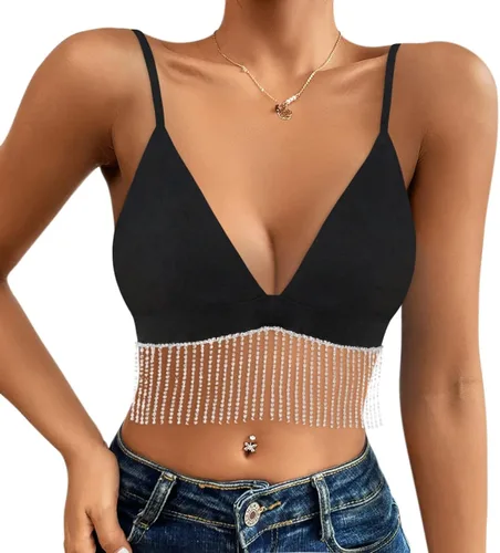 Vista 3 de Mocure Camiseta sin mangas holográfica reflectante metálica para mujer, para Rave Festival Club