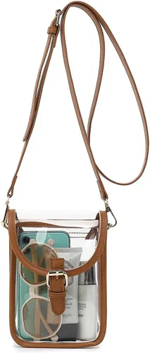 Vista 8 de FAIME Pequeña bolsa transparente aprobada para estadios, bolsa cruzada transparente para teléfono celular con correa ajustable para conciertos