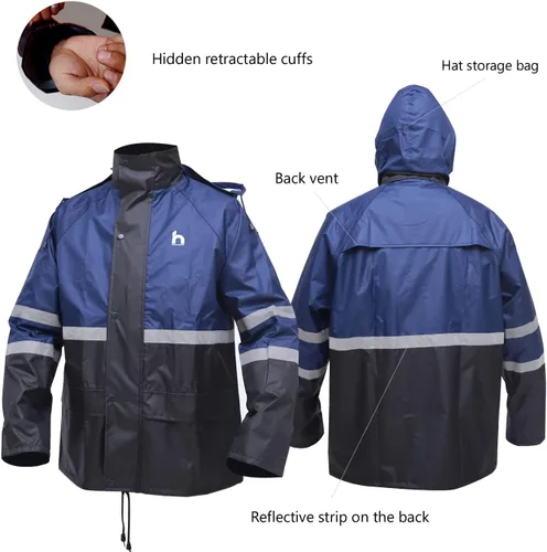 Vista 3 de DUP Traje de lluvia para hombres y mujeres, chaquetas y pantalones reflectantes, impermeables, para el trabajo, ligero, abrigo de lluvia