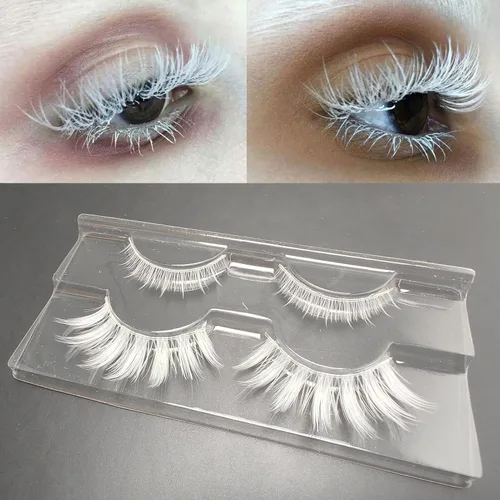 Vista 4 de Luwigs Pestañas postizas blancas para cosplay, Halloween, herramientas de extensión de pestañas blancas, reutilizables, aspecto natural, anime
