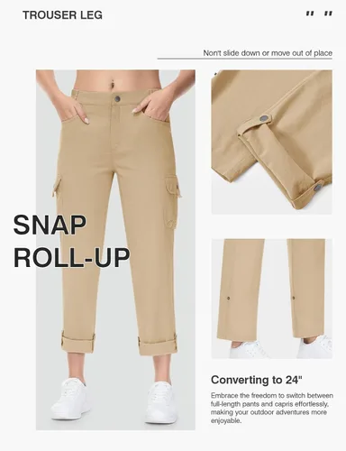 Vista 2 de TBMPOY Pantalones de senderismo para mujer, convertibles, enrollables, capri, de secado rápido, ligeros, con bolsillos de carga al aire libre
