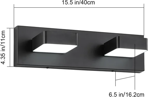 Vista 3 de Lámparas LED modernas de 2 luces LED para tocador de baño (15.5 pulgadas, blanco frío 6000 K), accesorios de iluminación de pared de baño