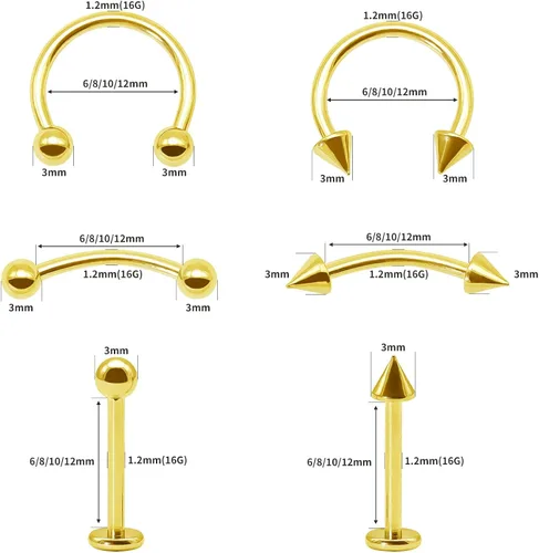 Vista 2 de BLISI 8PCS Body Piercing Jewelry Lot 16G Titanium Nose Septum Lip Cartilage Tragus Eyebrow Industrial Barbell Horseshose Piercing Kit Jewelry