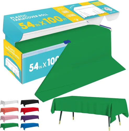 Vista 2 de Niuara Rollo de mantel de plástico negro - 40 pulgadas x 100 pies, mantel para mesa rectangular con cortador deslizante, mantel de plástico