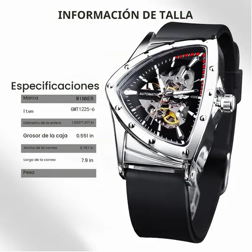 Vista 3 de FORSINING Relojes de esqueleto para hombre, reloj mecánico automático con esfera triangular, relojes de cuerda automática luminiscentes, pulsera
