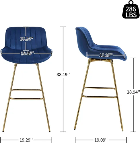 Vista 3 de Fat Ant Juego de 2 taburetes de bar giratorios de terciopelo para mostrador, sillas de bar de 29 pulgadas de alto con respaldo y patas doradas