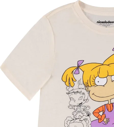 Vista 2 de Nickelodeon Camisa de moda para mujer de los años 90, Rugrats, Angelica and Chuckie - Camiseta de manga corta con dobladillo curvado delantero