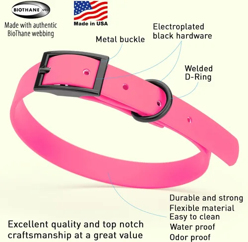 Vista 154 de Dogline Biothane - Collar impermeable para perro con hebilla de liberación rápida, resistente cincha de nailon recubierta con resistente y a prueba