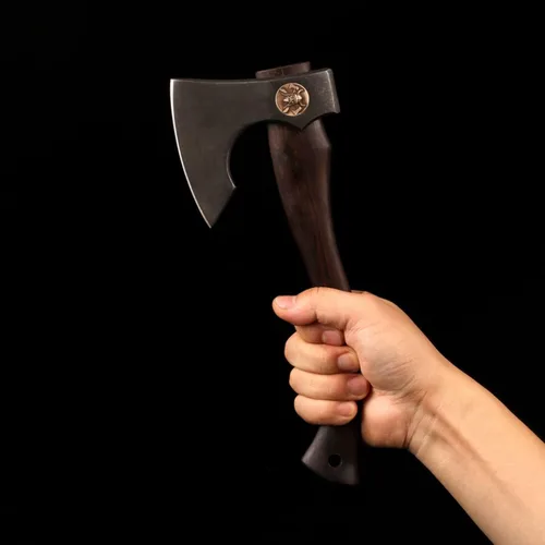 Vista 5 de Hacha vikinga de acero forjado a mano DC53 con vaina mango de madera de ébano Camping Hacha de lanzamiento Hacha de división Hacha