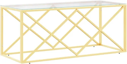 Vista 3 de Mesa auxiliar con mesa central de almacenamiento para sala de estar, mesa de café de 43.3 x 17.7 x 17.7 pulgadas, acero inoxidable y vidrio.