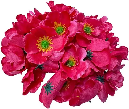Vista 4 de Rikyo 100 cabezas de flores artificiales de anémona de amapola de seda para otoño, rellenos de jarrón, ramilletes para decoración de bodas, pared