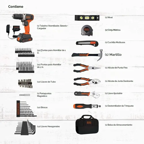 Vista 6 de beyond by BLACK+DECKER Kit de herramientas para el hogar con taladro/destornillador de 20 V máximo, 83 piezas (BDPK70284C1AEV)