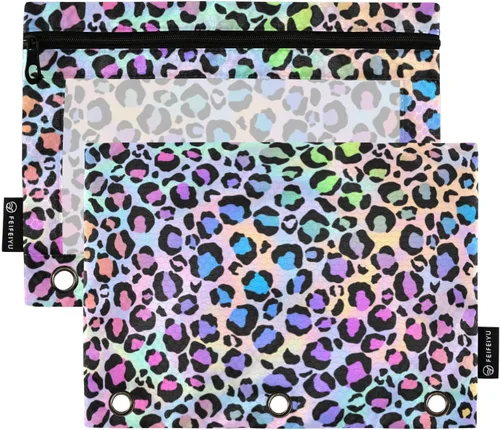 Vista 6 de SUABO Estuche para lápices con estampado de piel de vaca para carpeta de 3 anillas, estuche para lápices, bolsa de cosméticos con ventana G1