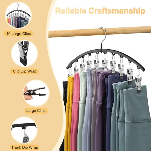 Vista 8 de Organizador de leggings para armario, perchas de metal para pantalones de yoga, 1 paquete con 10 clips con capacidad para 10 leggings, organizador