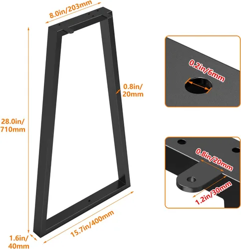 Vista 10 de Patas de mesa de metal de 28 pulgadas, patas de escritorio trapezoidales