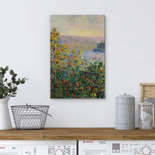 Vista 4 de wall26 Claude_Monet - Camas de flores en Vetheuil - Arte moderno impresionista - Arte en lienzo para el hogar, 12 x 18 pulgadas