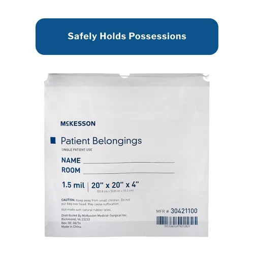Vista 2 de McKesson Bolsa de pertenencias para pacientes con cierre de cordón, blanca, 4 x 20 x 20 pulgadas, 250 unidades White
