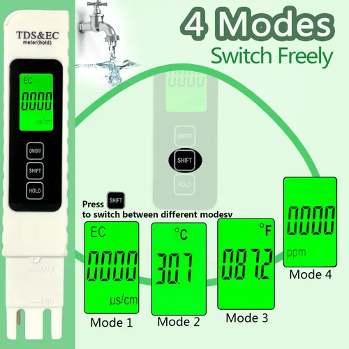 Vista 3 de Kits de prueba de agua multifuncionales 3 en 1 para agua potable y piscina - TDS digital preciso, temperatura, medidor EC medidor de agua