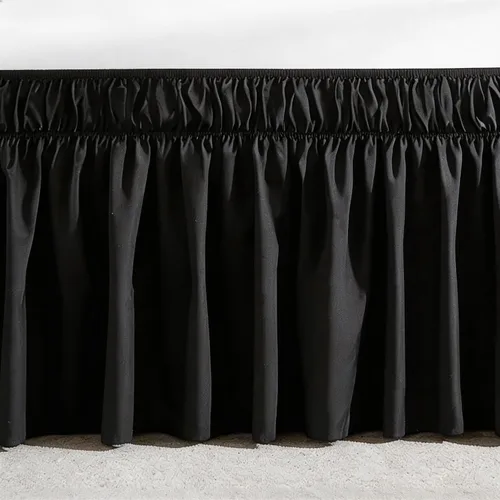 Vista 7 de Vocander Falda de cama negra envolvente de tamaño individual de 14 pulgadas de caída, volantes elásticos fáciles de poner, falda de cama sólida