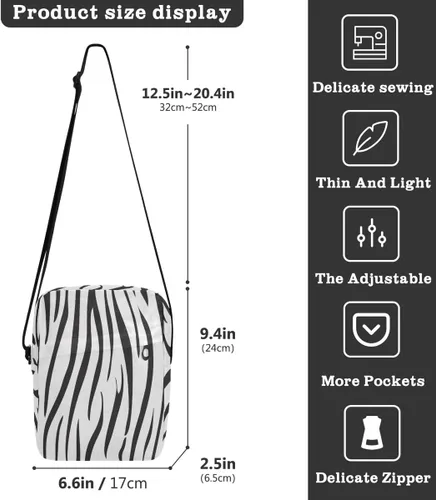 Vista 3 de Messenger Bag Crossbody Shoulder Bag Canvas Shoulder Bag Black and White Stripes for Men Women Outdoor Travel Business