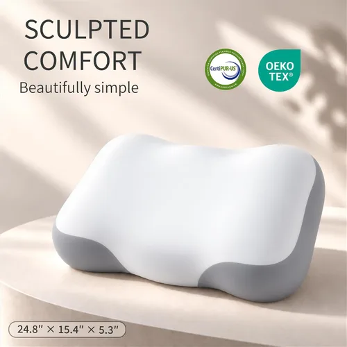 Vista 2 de Almohada cervical para el cuello, diseño ergonómico de espuma Para dormir de lado, espalda y estómago, soporte de cuello contorneado, funda de Gris