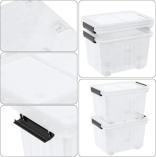 Vista 2 de Kiddream Cajas de plástico transparente de 50 cuartos de galón con ruedas, contenedores de almacenamiento grandes con tapas, juego de 4