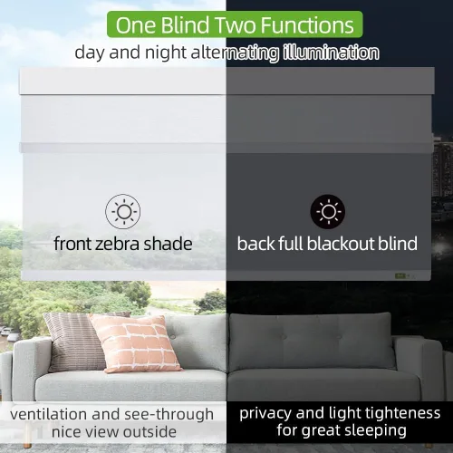 Vista 3 de Manual Day & Night Roller Shade (82010L Grey) Dual layer design for flexible light control, privacy adjustment, UV protection, ideal for bedroom