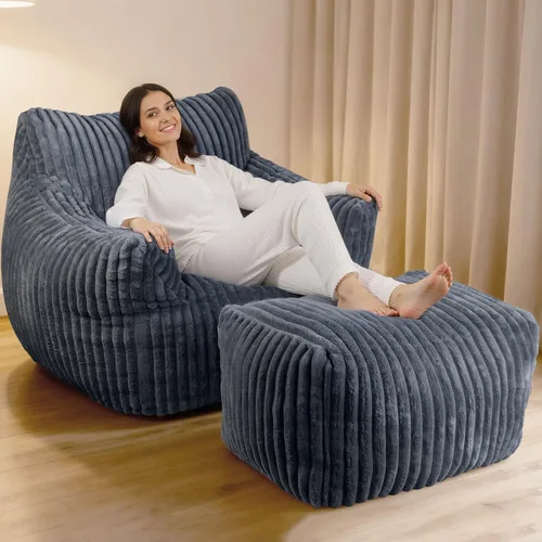Vista 10 de Puf gigante de felpa de gran tamaño con reposabrazos Beige