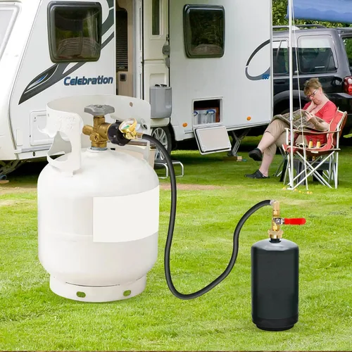 Vista 7 de Adaptador de Recarga de Propano para Tanques de 1 libra, Manguera Adaptadora de Tanque de Propano Mejorada de 3 pies/36 pulgadas con Medidor