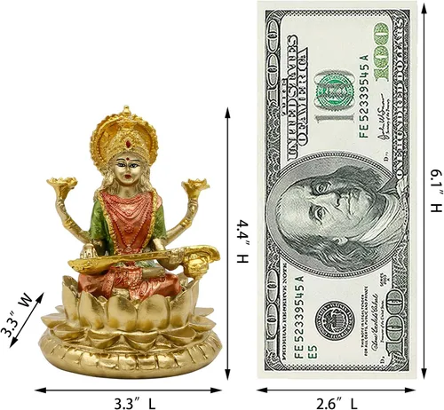 Vista 6 de alikiki Estatua de la diosa hindú Saraswati – 4.4 pulgadas de alto, escultura de ídolo de Saraswati, regalos para el templo indio Mandir Pooja