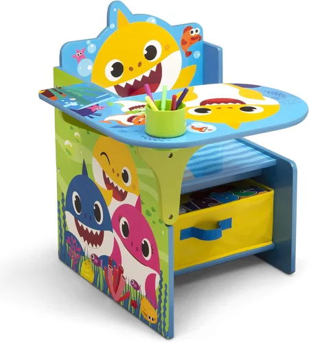 Vista 10 de Escritorio con silla Baby Shark con compartimento de almacenamiento - Ideal para artes y manualidades, hora de merienda, educación en casa, tareas