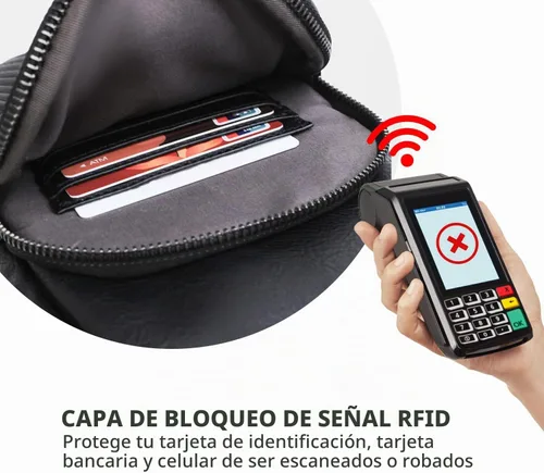 Vista 6 de Riñonera antirrobo para mujer, pequeña cangurera de piel Negro-b