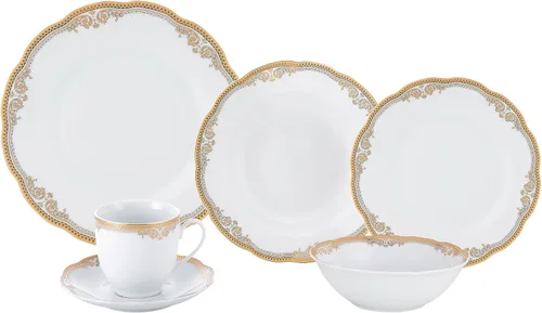 Vista 2 de Lorenzo Import Catherine - Vajilla de porcelana ondulada (57 piezas)
