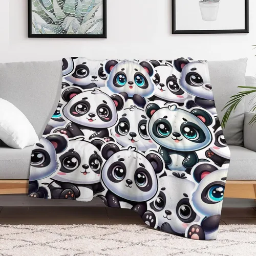 Vista 2 de Manta de panda – Mantas de franela suave para niñas, niños y mascotas, mantas cálidas de panda para todas las estaciones, sofá, regazo y silla, 40 x