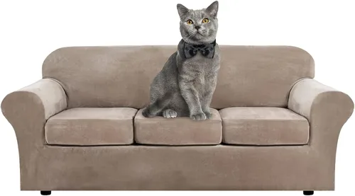 Vista 26 de ShowyLive Fundas para silla de sala de estar, funda elástica para sillón de felpa de terciopelo con 1 cojín separado, protector elástico de muebles