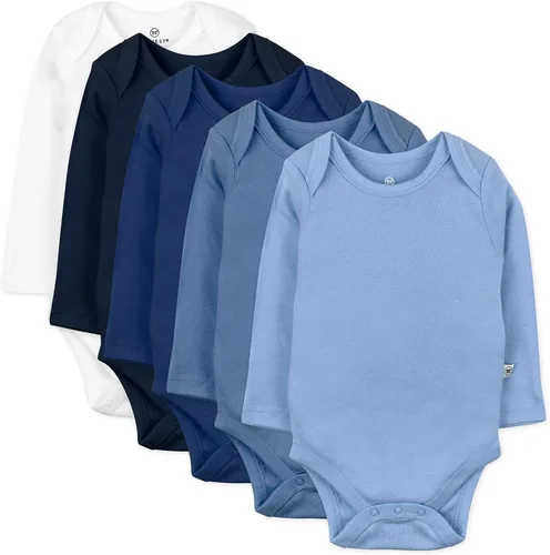Vista 14 de HonestBaby Baby-girls - Paquete de 5 mamelucos de manga larga de una pieza 100% algodón orgánico para bebés y niñas Negro