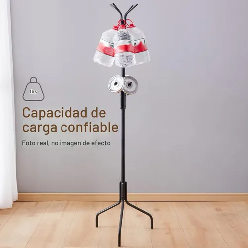 Vista 8 de Perchero independiente, perchero para entrada, sala de estar, dormitorio, perchero de metal con 12 ganchos y 3 patas (negro)