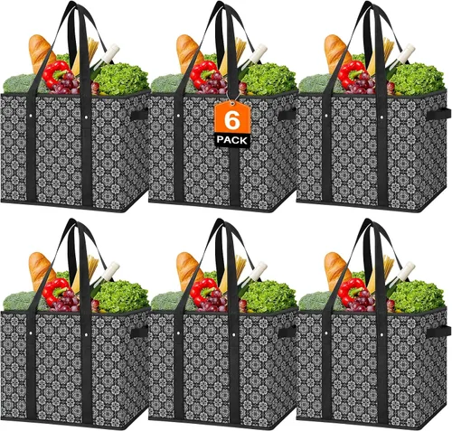 Vista 10 de WISELIFE Bolsas reutilizables para comestibles [2 unidades], bolsa grande para comestibles, resistente al agua, bolsa de compras plegable para ropa