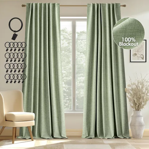 Vista 14 de MIULEE Cortinas 100% opacas de 84 pulgadas de largo de lino, cortinas y drapeados, juego de 2 paneles para dormitorio, pestaña trasera, sala